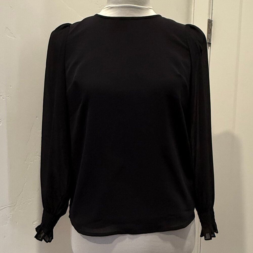 J. Crew Petite Black Long-sleeve top with smocked cuffs